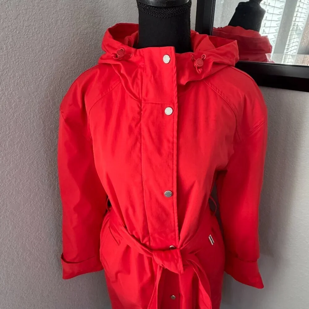 NWT HUNTER Red Chasseur Belted Insulated Hooded Long Trench Coat Small - Picture 8 of 16